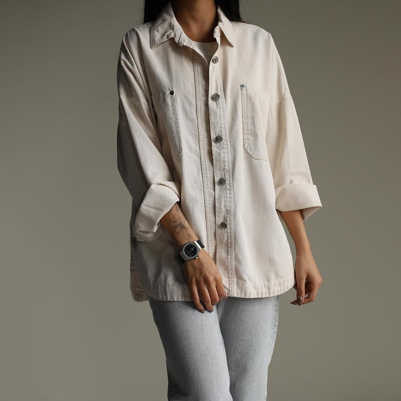 Solid Color Shirt Coat New Fashion Single-Breasted Jacket Pocket Shirt Loose Shirt
